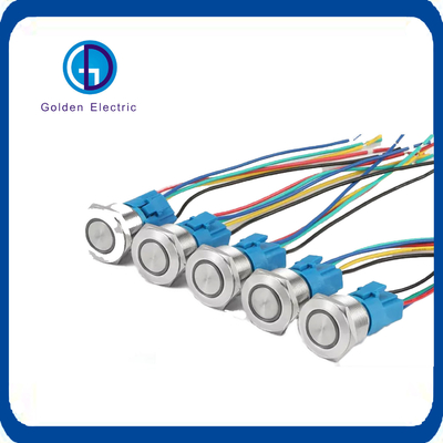 IP67 Paslanmaz Çelik 19mm LED Metal Baskı Düğmesi Null Line ve Canlı Hat Kablolama için